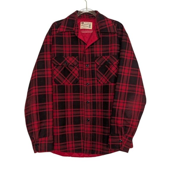 Vintage 70s Sears FieldMaster Plaid Shirt Mens Size Large Red Quilted Lining - Picture 1 of 13